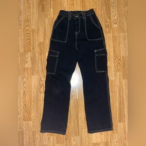 Tilly’s TrueWrld Black White Contrast Stitch Cargo Carpenter Pants Size Medium